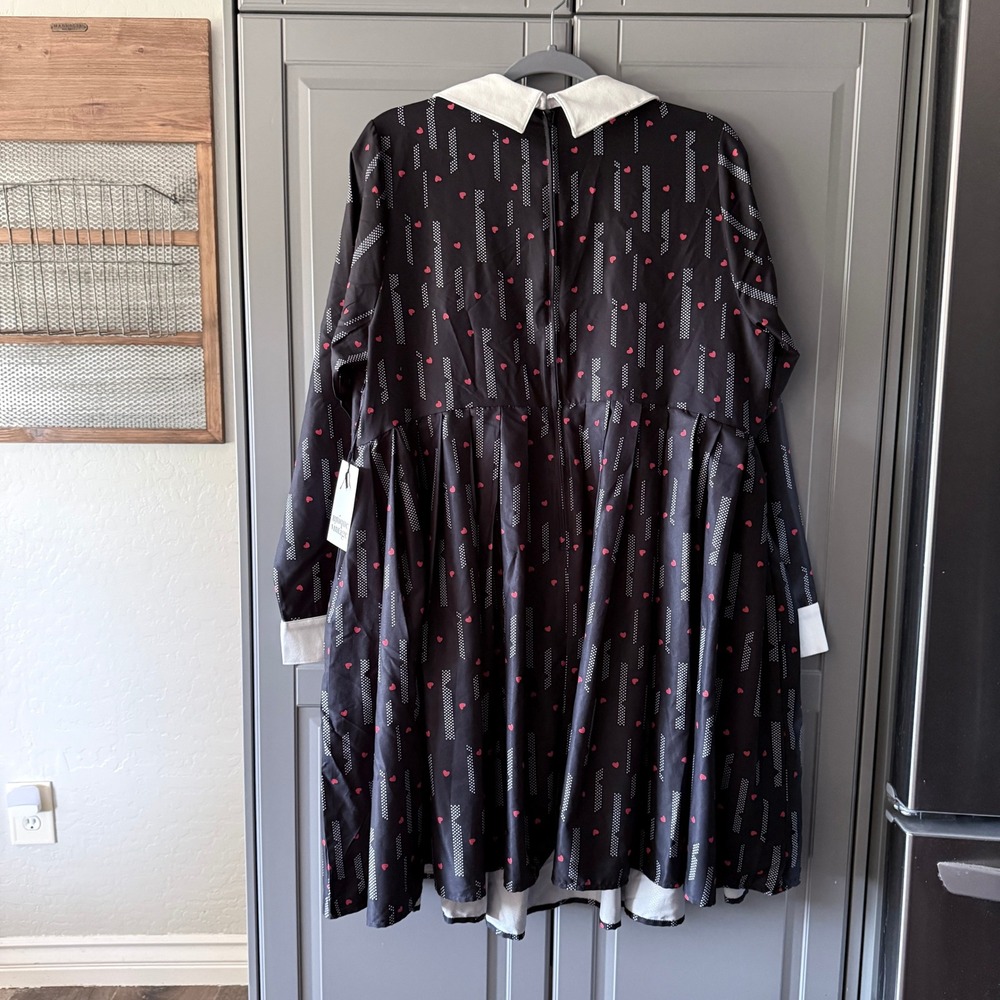 Unique Vintage Peggy Black Red Heart Peter Pan Collar Babydoll Dress,2X/18 (New) - Picture 6 of 9